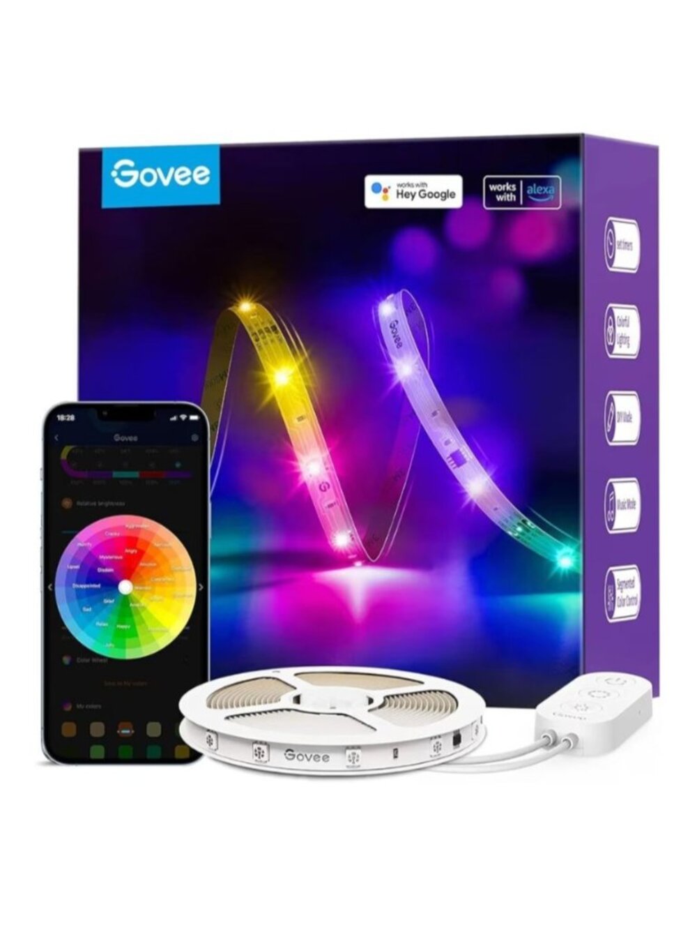 Govee 16.4 Ft RGBIC LED Strip Lights WiFi App Color Control Google Assistant